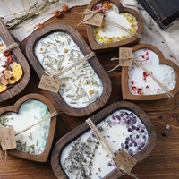 Lilin Aromaterapi Bentuk Hati 3 Sumbu, Lilin Kedelai Kristal Bunga Kering dalam Mangkuk Kayu, Buatan Tangan, Tidak Beracun, Dekorasi Rumah, Pernikahan, Liburan, Diwali