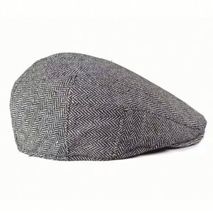 Hot Selling Spring Autumn <b>Men</b> Beret Hat Outdoor Casual Striped Vintage <b>Flat</b> Top <b>Cap</b> Ivy Hat - Product Image 3