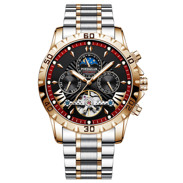 Self Winding Watch for Men Automatic Tourbillon Stainless Steel Waterproof Luminous Luxury Mechanical Watch