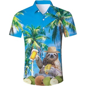 Chemises Hawaïennes pour Hommes avec Logo Personnalisé, Respirantes, Col Montant, Coupe Ample, Manches Courtes, Idéales pour les Vacances à la Plage - Product Image 1