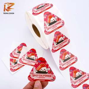 Custom Waterproof Food Grade <b>Freezer</b> Adhesive Roll Triangle Onigiri Labels Logo Stickers for Sushi Takeaway Packaging Box <b>Bag</b> - Product Image 3