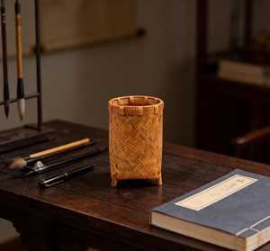 Handmade Bamboo Pen Holder <b>Rustic</b> Woven Pencil Cup Wabi Sabi <b>Desk</b> Organizer Eco Friendly Gift Factory Supply - Product Image 4