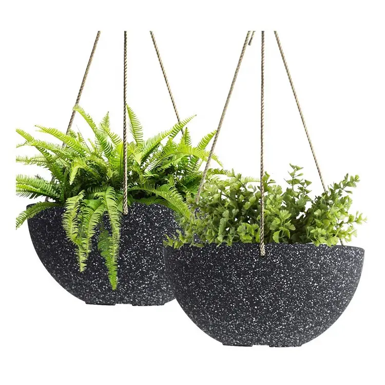 홈 장식 블랙 매달려 세라믹 식물 냄비 로프, 현대 디자인 매달려 도자기 꽃 냄비 @