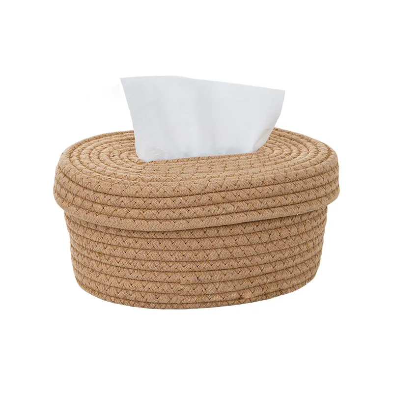 Kingwillow Cotton Rope Tissues Dispenser Woven Storage Basket Tissue Box Cover Square Handmade Tissues