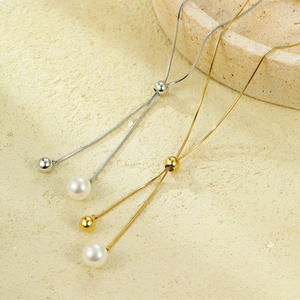 Модное классическое длинное регулируемое ожерелье для женщин с жемчужными бусинами из нержавеющей стали. Оптовая продажа от производителя. - Product Image 3