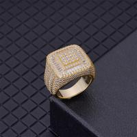 Bague pour homme en cuivre plaqué or 18 carats et argent sterling 925 avec diamants CZ glacés, prix abordable pour les garçons