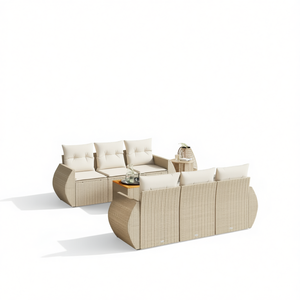 Modular Beige Pe Rattan Garden <b>Sofa</b> <b>Set</b> Outdoor Furniture Contemporary Design High Density Foam Cushions UV Resistant - Product Image 1
