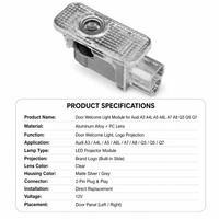 Projecteur LED HD anti-décoloration pour éclairage de porte de voiture, lampe de bienvenue avec logo fantôme pour Audi A3 A4L A6L Q3 Q5 Q7 (retrofit)