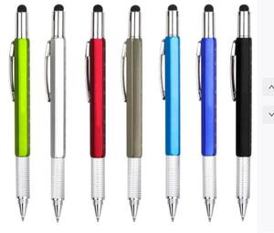 Stylo bille multifonctionnel 6-en-1 en plastique avec pointe de 1,0 mm, encre bleue et noire, design unique - Product Image 1