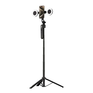 Trépied perche à selfie anti-tremblement en alliage d'aluminium de 1,8 m avec lumière LED, support à 4 pieds à ouverture rapide et télécommande sans fil pour diffusion en direct - Product Image 1