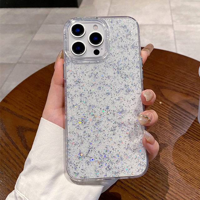 Fashion Silver Foil Bling Glitter Sequins Phone Case for iPhone 16 15 14 13 12 11 Pro Max Plus Shockproof Clear Silicone Cover