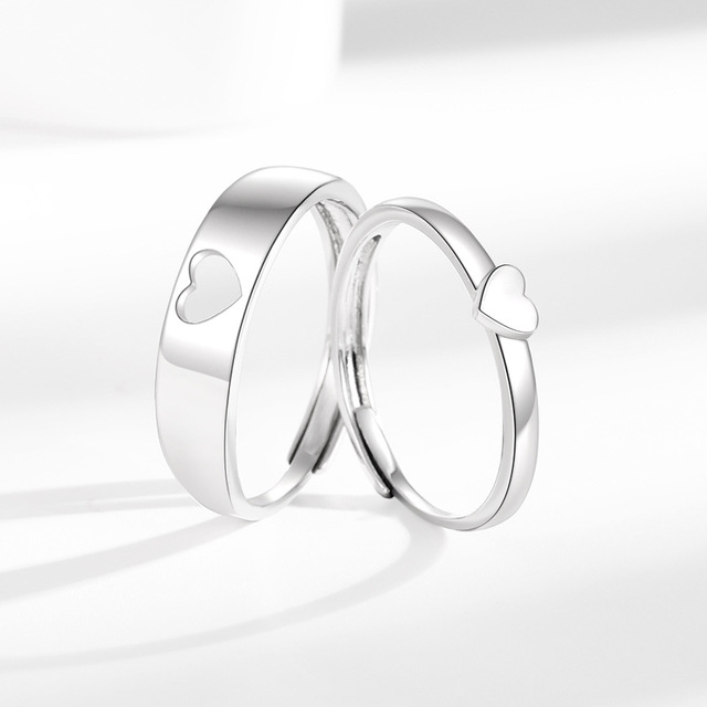 New Heart Shaped Hollow Couple 925 Silver Plated Rings Men Women Proposal Engagement Rings Wholesale Custom Jewelry Gifts