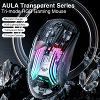 AULA SC630 Souris de jeu RVB sans fil tri-mode 4000 DPI avec 11 modes d'éclairage transparents et base de charge