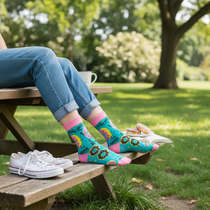 Calcetines hasta el tobillo con estampado Donut Worry Be Happy, mezcla de algodón colorida y transpirable, unisex, para uso diario - Product Image 3