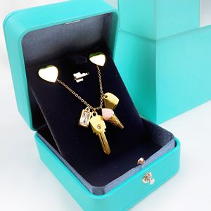 Conjunto de pendientes de collar feliz y llave de corazón de oro de moda Conjunto de joyas de helado rosa de dibujos animados pa - Product Image 4