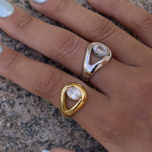 Elegant Zircon <b>Ring</b> Inlay Prong Setting Oval Shape Women's Fashion Jewelry Gift Stainless Steel <b>Titanium</b> Steel <b>Ring</b> - Product Image 2