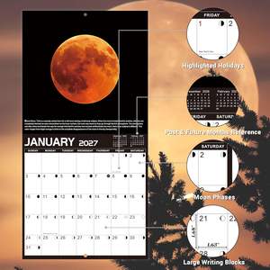 Calendario 2026-2027 - Calendario <span class=keywords><strong>de</strong></span> Pared 2026-2027, Calendario <span class=keywords><strong>de</strong></span> 18 Meses con <span class=keywords><strong>Fases</strong></span> Lunares, Orificios para Colgar, Bloques Grandes, Perfecto - Product Image 1