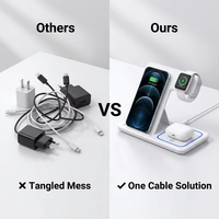 Station de charge sans fil pliable 3-en-1 pour téléphone, support de bureau rapide multi-appareils, vente en gros, approvisionnement direct usine