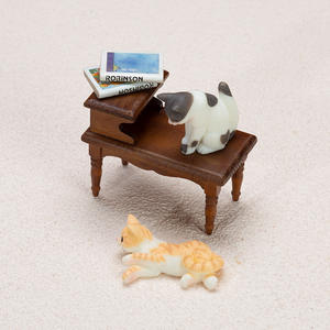 1:12 Retro Micro escena mesa de centro de doble capa Color nogal Mini modelo de muebles para casa de muñecas nogal DIY juguete de madera casa de muñecas - Product Image 4