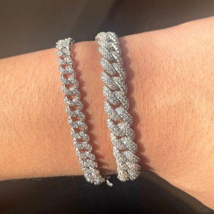 Chaîne cubaine en argent massif 925 sertie de diamants, largeur 9 mm, avec bracelet en diamant moissanite, style classique, bracelets à breloques - Product Image 5