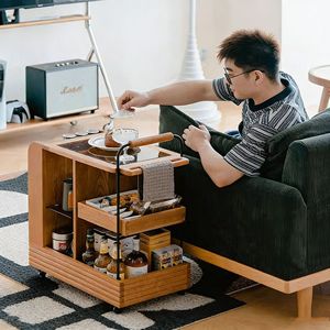 Snack Cart Living Room Mobile Storage Rack Sofa <b>Side</b> <b>Table</b> Bedside <b>Table</b> Dining Cart Cherry Wood <b>Rectangle</b> Easy Cleaning - Product Image 1