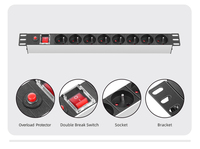 Bloc multiprise français 8 voies 16A 230V 19 pouces Montage en rack Prises standard Schuko avec protection contre les surtensions Certifié CE