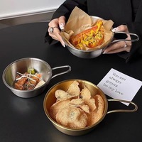 Roestvrijstalen friteschaal in Instagram-stijl, Amerikaans industrieel design met handvat; Snackschaal, fruitschaal, rijstwijn schaal, schaal.