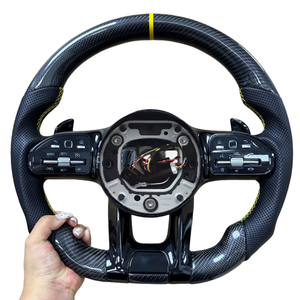 Volante de Fibra de Carbono para Automóvil, Piezas de Auto en Oferta para <span class=keywords><strong>Mercedes</strong></span> <span class=keywords><strong>Benz</strong></span> C63 E63 W212 W205 W204 W213 2012-2021 C257 AMG - Product Image 1