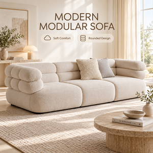 Canapé 3 places VB Modern Ivory style nuage avec accoudoirs triples, coussins de dossier superposés et sièges arrondis pour salon - Product Image 1