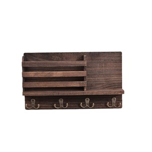 Wooden Key Wall Holder Rectangle Charcoal Color Wall Mounted Type Entryway <b>Storage</b> Rack With Hooks For Keys And Small Items - Product Image 1