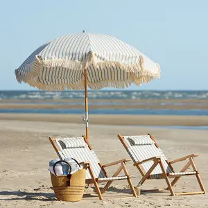 Nouveau design traditionnel à rayures dossier réglable pliant bras en bois massif chaise tommy de plage avec oreiller amovible