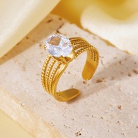 Cincin Berlian Bukaan Bunga Desain Baru dari Baja Anti Karat, Lapisan PVD Tahan Air, Warna Tahan Lama, Perhiasan