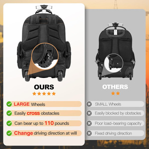 Classic Rolling <b>Tool</b> <b>Backpack</b> Wheels Heavy Duty Durable Oxford Zipper Water Resistant Large Capacity Multifunctional Portable - Product Image 5