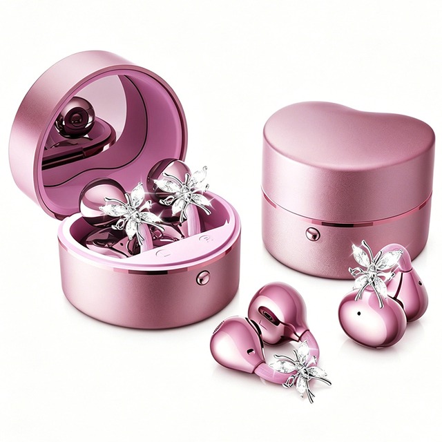 Fashion Ear Clip Earbuds with Makeup Mirror Charging Box Life Waterproof On-ear Headphones Bone Conduction Earphones for Women