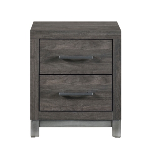 Modern Sleek Design Nightstand 2 <b>Drawers</b> Brownish Gray Antique Silver Finish Bedroom Furniture - Product Image 2