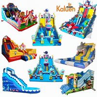 Château gonflable Kaluen respectueux de l'environnement en PVC de 0,55 mm avec toboggan et trampoline, tailles optionnelles ou personnalisées