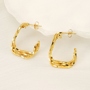 ZOGXIN Geometric Hoop Earrings 18K Gold Plated Stainless Steel Stud Earrings For Women Fashion Jewelry - Product Image 3