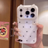 Coque de téléphone minimaliste style Ins à pois pour 17/18 Pro Max et 16/15, design oreilles de chat, deux-en-un, bords souples, dos rigide en acrylique