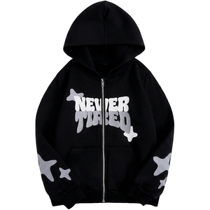 Sweat-shirt à capuche noir Y2K avec fermeture éclair, imprimé lettres, veste streetwear pour hommes - Product Image 1