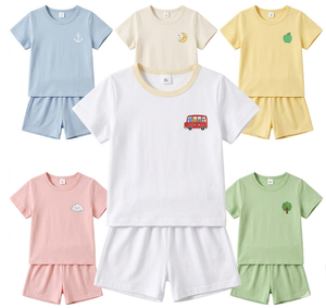 Conjuntos de Verano para Niños Directo de Fábrica, Patrones Mixtos para Exteriores, Cuello Redondo, Manga Corta y Sin Mangas, Algodón - Product Image 1