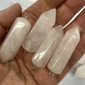 로즈 쿼츠 14X43MM 육각 프리즘 보석 비즈 대형 각진 불렛 펜던트 반귀석 DIY 주얼리 제작용 - Product Image 1