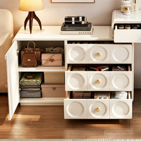 TenghangTable de toilette moderne blanc crème avec miroir escamotable et tiroirs profonds, ensemble de meubles organisateur de maquillage pour chambre à coucher