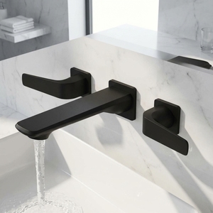 Rubinetto da Parete Nero Opaco di Lusso a 3 Fori con Doppia Leva per <span class=keywords><strong>Lavabo</strong></span> <span class=keywords><strong>Bagno</strong></span>, <span class=keywords><strong>Miscelatore</strong></span> per Progetti di Ristrutturazione Villa e Hotel - Product Image 1