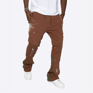 Pantalones de chándal acampanados de pierna ancha con logotipo personalizado 2025, pantalones de chándal Acampanados para hombre, pantalones holgados apilados con estampado de salpicaduras de pintura de rizo francés - Product Image 5