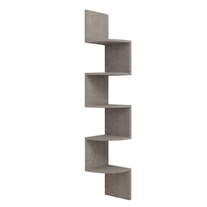 Estante de Esquina para Pared de Madera Sintética Color Gris Concreto, 33x15x85cm, Cuatro Niveles, Diseño Minimalista, Almacenamiento para Sala de Estar - Product Image 1