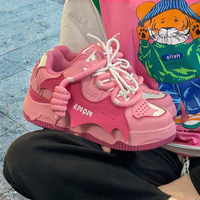 Chaussures de marche basses unisexes à lacets, design personnalisé, baskets compensées rehaussantes roses et blanches pour femme, printemps, été, automne