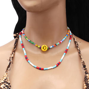 Collar de Cuentas de Colores con Colgante de Cara Sonriente, Joyería de Fiesta Estilo Bohemio, Gargantilla Corta, Accesorio de Moda - Product Image 5
