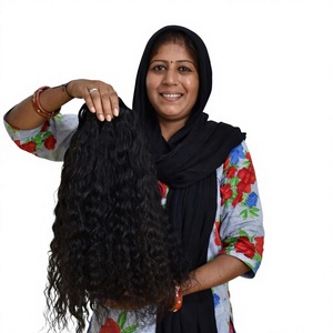 Extensiones de Cabello Remy Indio 100% Virgen Negro Rizado, Paquetes Lisos Elegantes, Alta Calidad de Tamil Nadu, Doble Trama a Máquina, Sin Aditivos - Product Image 1