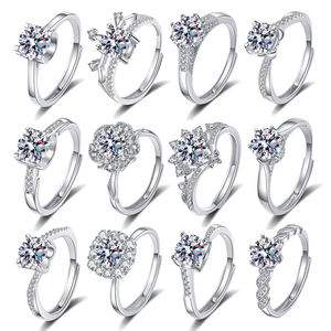 Anillo de Diamante <span class=keywords><strong>Moissanite</strong></span> de Corte Brillante de 1 Quilate, Chapado en Platino, Plata de Ley 925, Anillo de Compromiso Ajustable con Certificación GRA - Product Image 3