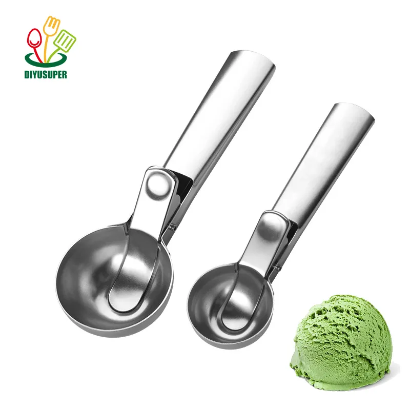 Edelstahl-Eisport io nierer mit Trigger Release Food Spoon Ice Bucket Scoop für Frucht joghurt